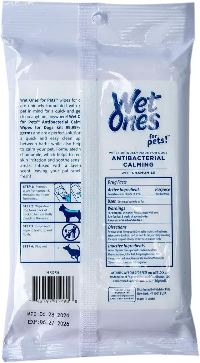 Alt view image 7 of 7 - for Pets Calming Dog Wipes, Chamomile Lavender Scent, 30 Count | Antibacterial formula, kills 99.99% of germs, calm, scented, durable paw wipes