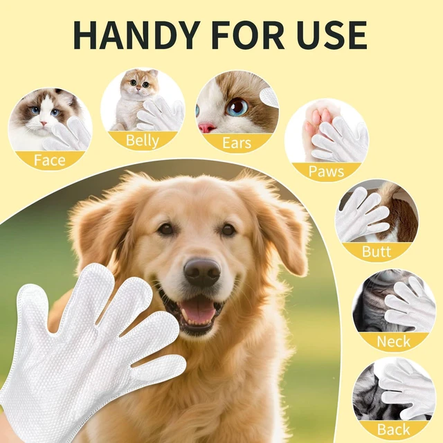 Alt view image 3 of 7 - MIOSSZI Pet Gloves Wipes for Dogs & Cats Wipes Cleaning Deodorizing Hypoallergenic No-Rinse Pet Grooming Wipes Unscented Extra Thick Bathing Wipes for Pet Dry Cleaning Daily Care and Travel 8 pcs