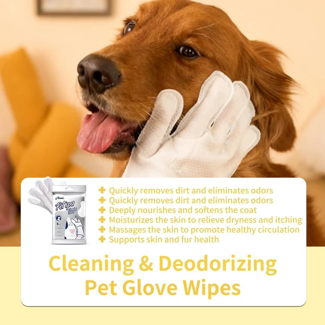 Alt view image 6 of 7 - MIOSSZI Pet Gloves Wipes for Dogs & Cats Wipes Cleaning Deodorizing Hypoallergenic No-Rinse Pet Grooming Wipes Unscented Extra Thick Bathing Wipes for Pet Dry Cleaning Daily Care and Travel 8 pcs