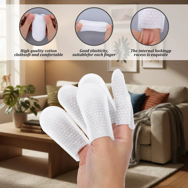 Alt view image 7 of 7 - 100 Pcs Cotton Finger Cots Dog Ear Wipes for Pet Ear Cleaning Cloth Finger Cots Fingers Covers Fingers Gloves Disposable for Nails Cleaning Dog Cat Teeth Cleanings Grooming Nail Trimming Precise Tasks