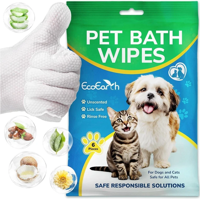 Main image of Premium Pet Wipes for Dogs & Cats - 6 Pcs - Disposable Washing Gloves for Bath & Grooming - Clean & Dry Paws, Fur, Face, Ears, Butt & Body - Hypoallergenic, Lick-Safe & Waterless Cleaning Gloves