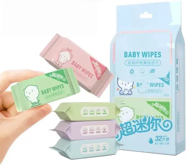 Main image of 8pcs Of 64 Mini Christmas wet wipes, alcohol-free disposable wet towels, suitable for Adults,Baby, suitable for use when going out or traveling, facial cleaning tools.Also suitable for pets to use