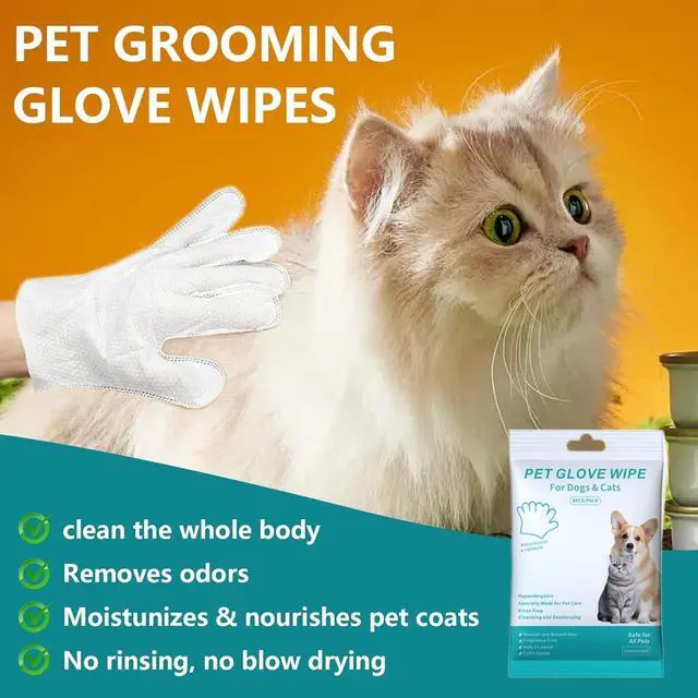 Alt view image 2 of 7 - 12PCS Pet Glove Bathing Wipes for Dogs Cats, Portable Thickened Safe Cleaning & Odor-Controlling Grooming Gloves, Nourish Fur Glove Wipes for Daily Care and Traveling, Rinse Free, Unscented. (2 Pack)
