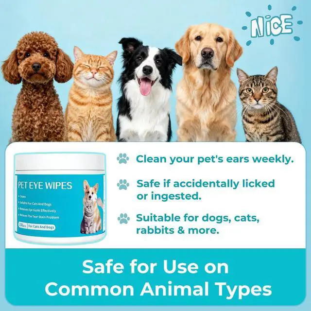 Alt view image 7 of 7 - Gentle Pet Eye Wipes, Tear Stain Remover for Cats and Dogs | Unscented Cleaning Pads, Moisture-Rich Thickened, Cleaning & Deodorizing, Rinse Free for Pet Grooming and Travel, 100 Count