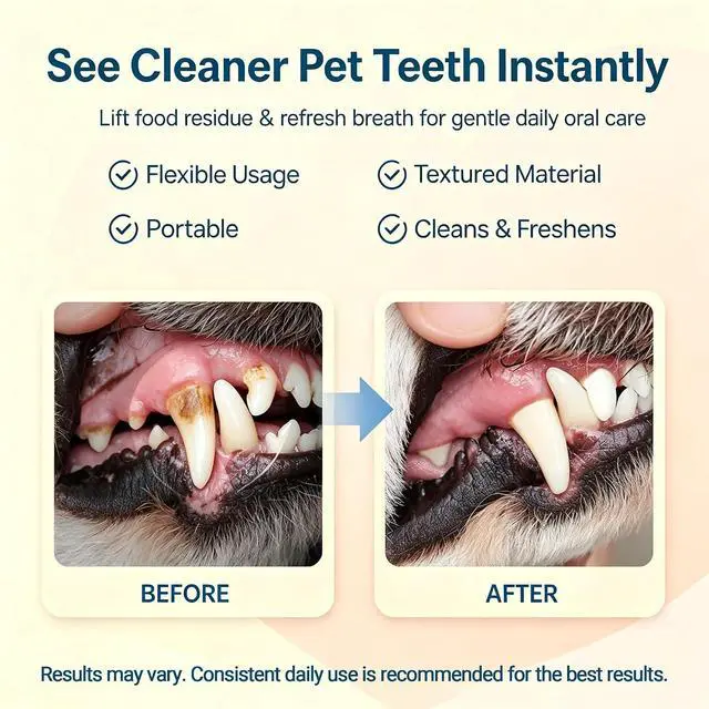 Alt view image 3 of 7 - Pet Teeth Cleaning Finger Wipes for Dogs & Cats, Gentle Daily Oral Care Dental Wipes Helps Reduce Plaque Tartar & Freshens Breath, Dog Toothbrush Alternative for Puppies, Kittens & All Breeds,50 Count
