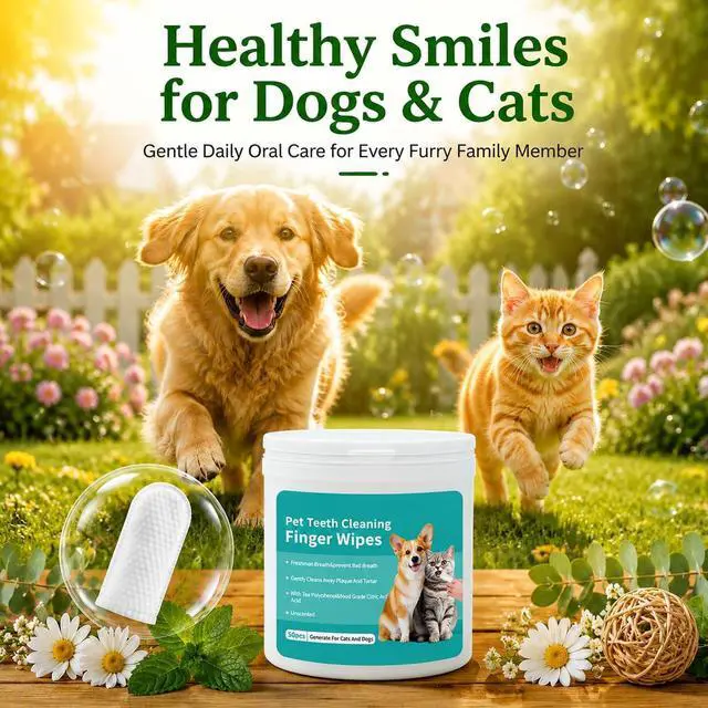 Alt view image 7 of 7 - Pet Teeth Cleaning Finger Wipes for Dogs & Cats, Gentle Daily Oral Care Dental Wipes Helps Reduce Plaque Tartar & Freshens Breath, Dog Toothbrush Alternative for Puppies, Kittens & All Breeds,50 Count