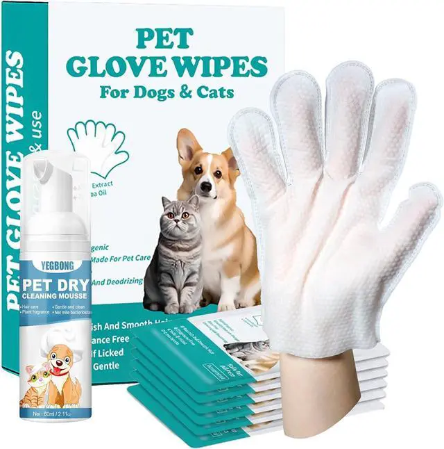 Main image of Pet Glove Wipes for Dogs & Cats, Travel-Friendly, with No-Rinse Foam Mousse for Enhanced Cleaning & Deodorizing, Extra Thick Hypoallergenic Design, Ideal for Large & Playful Puppies