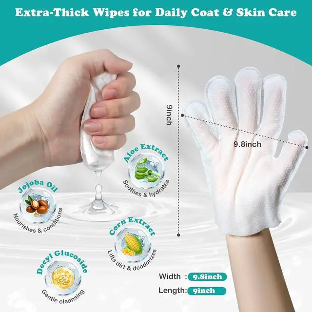 Alt view image 3 of 7 - Pet Glove Wipes for Dogs & Cats, Travel-Friendly, with No-Rinse Foam Mousse for Enhanced Cleaning & Deodorizing, Extra Thick Hypoallergenic Design, Ideal for Large & Playful Puppies