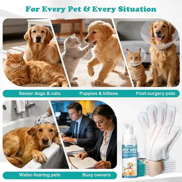 Alt view image 7 of 7 - Pet Glove Wipes for Dogs & Cats, Travel-Friendly, with No-Rinse Foam Mousse for Enhanced Cleaning & Deodorizing, Extra Thick Hypoallergenic Design, Ideal for Large & Playful Puppies
