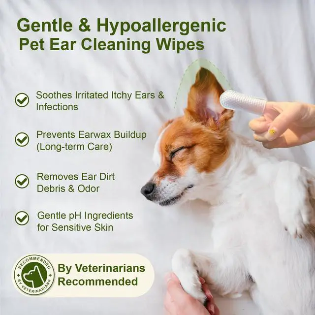 Alt view image 2 of 7 - Dog Ear Finger Wipes for Dogs & Cats, Thicker Dog Ear Cat Ear Cleaner Wipes, Dog Ear Infection Relief to Relieve Ear Itching, Remove Ear Wax, Dirt, Smelly - Fresh Green Tea Scent