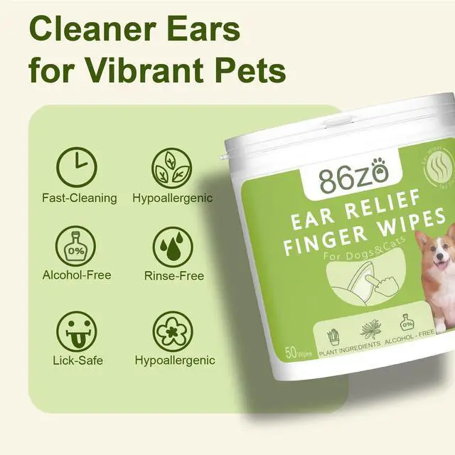 Alt view image 5 of 7 - Dog Ear Finger Wipes for Dogs & Cats, Thicker Dog Ear Cat Ear Cleaner Wipes, Dog Ear Infection Relief to Relieve Ear Itching, Remove Ear Wax, Dirt, Smelly - Fresh Green Tea Scent