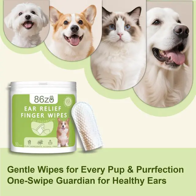 Alt view image 7 of 7 - Dog Ear Finger Wipes for Dogs & Cats, Thicker Dog Ear Cat Ear Cleaner Wipes, Dog Ear Infection Relief to Relieve Ear Itching, Remove Ear Wax, Dirt, Smelly - Fresh Green Tea Scent