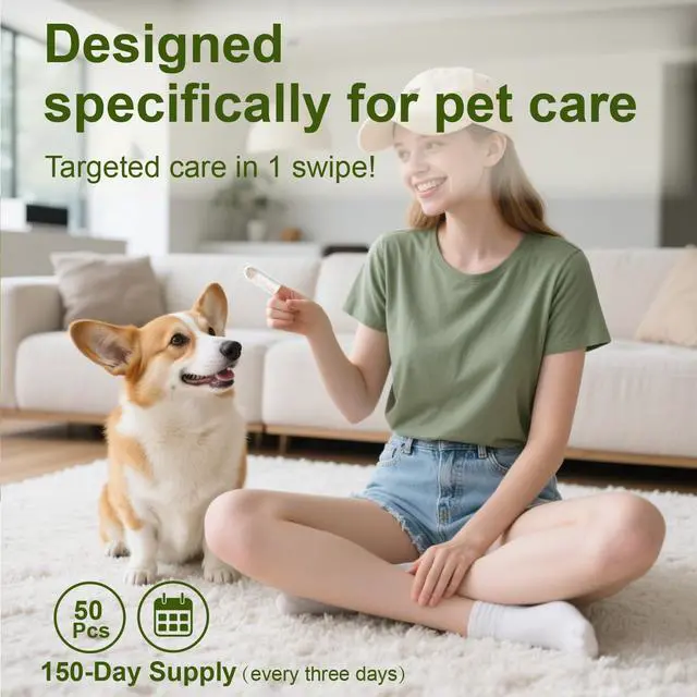 Alt view image 6 of 7 - Dog Ear Finger Wipes for Dogs & Cats, Thicker Dog Ear Cat Ear Cleaner Wipes, Dog Ear Infection Relief to Relieve Ear Itching, Remove Ear Wax, Dirt, Smelly - Fresh Green Tea Scent