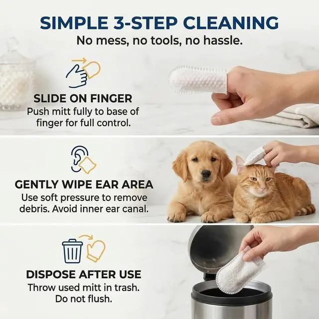 Alt view image 5 of 7 - Dog Ear Finger Wipes, 150 Count, Alcohol-Free Ear Cleaner | Soft finger wipes improve cleaning control, remove wax, dirt and odor, gentle daily care for dogs and cats