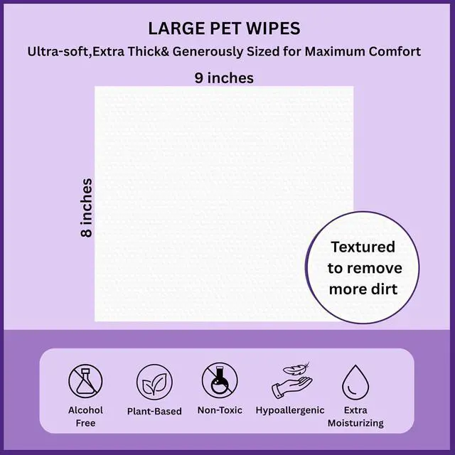 Alt view image 3 of 7 - Wipes 100% Natural, Plant-Based Hypoallergenic Grooming Wipes for Dogs & Cats Extra-Durable, Large & Thick for Effortless Cleaning (Lavender, 100 Count)