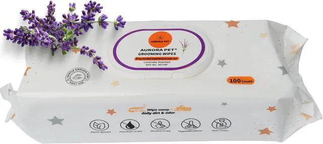 Main image of Wipes 100% Natural, Plant-Based Hypoallergenic Grooming Wipes for Dogs & Cats Extra-Durable, Large & Thick for Effortless Cleaning (Lavender, 100 Count)