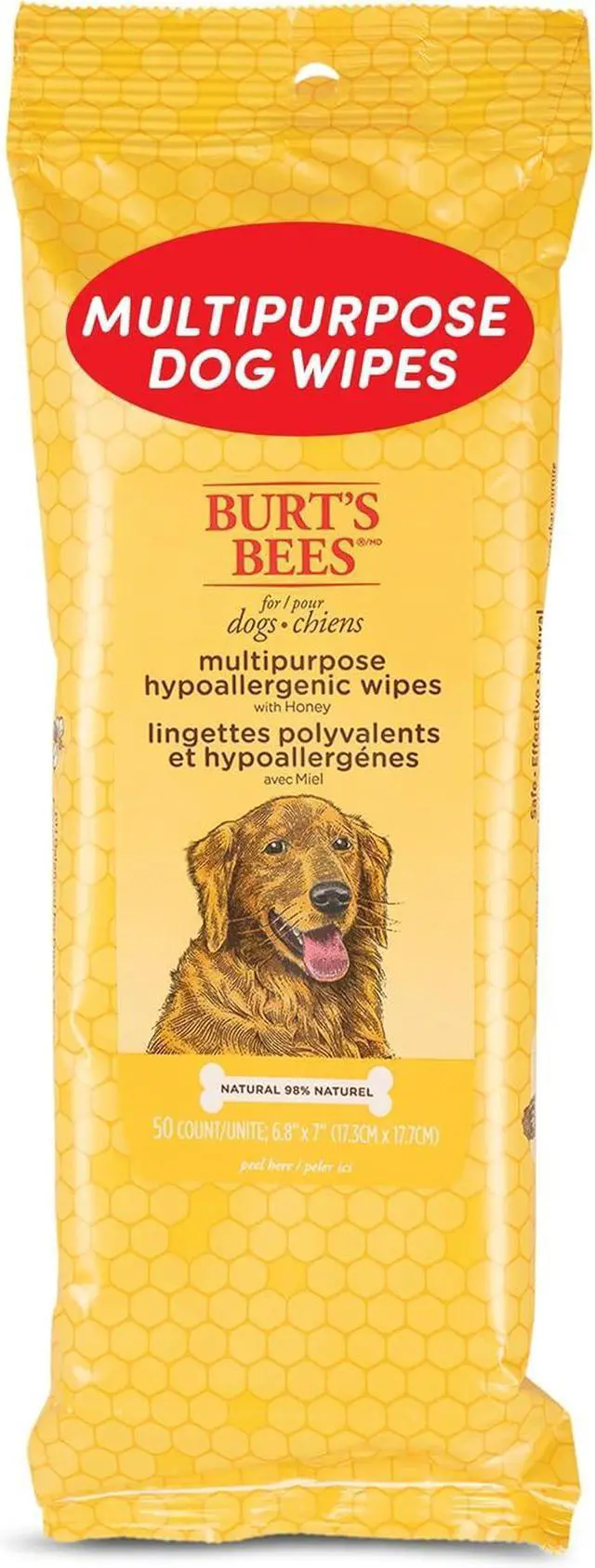 Main image of Burt's Bees for Pets Honey Multipurpose Dog Grooming Wipes, Gentle Hypoallergenic Spot Cleaning Sheets, pH Balanced Natural Origin Formula for Paws, Face and Butt, 50 Count | Honey formula, hypoallerg