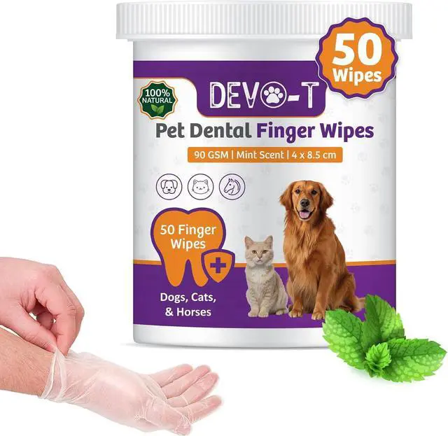 Main image of 100% Natural Dog Teeth Cleaning Wipes Mint Scented | 50 Count | Pet Teeth Cleaning Finger Wipes for Dogs, Cats & Horses | Remove Bad Breath, Plaque & Tartar Buildup | Dog Dental Wipes Finger