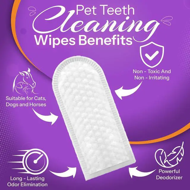 Alt view image 2 of 7 - 100% Natural Dog Teeth Cleaning Wipes Mint Scented | 50 Count | Pet Teeth Cleaning Finger Wipes for Dogs, Cats & Horses | Remove Bad Breath, Plaque & Tartar Buildup | Dog Dental Wipes Finger