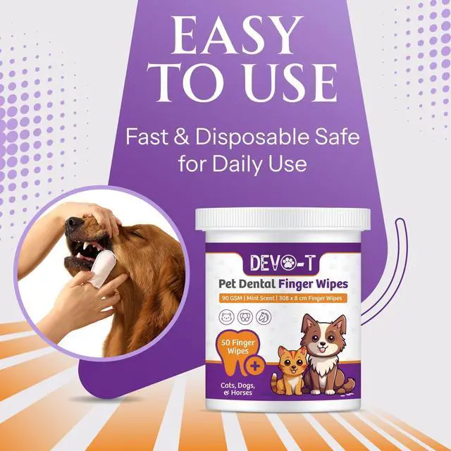 Alt view image 4 of 7 - 100% Natural Dog Teeth Cleaning Wipes Mint Scented | 50 Count | Pet Teeth Cleaning Finger Wipes for Dogs, Cats & Horses | Remove Bad Breath, Plaque & Tartar Buildup | Dog Dental Wipes Finger