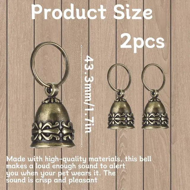 Alt view image 2 of 7 - 2Pcs Copper Collar Bell for Small Pet, Retro Brass Dog Bells with 2 KeyringClear Sound Vintage Copper Collar Charms Pendant for Dogs & Cats Tracking Anti Lost