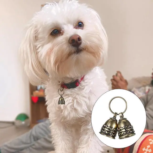 Alt view image 7 of 7 - 2Pcs Copper Collar Bell for Small Pet, Retro Brass Dog Bells with 2 KeyringClear Sound Vintage Copper Collar Charms Pendant for Dogs & Cats Tracking Anti Lost