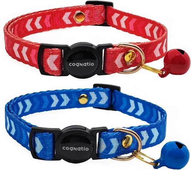 Main image of 2 Pack Breakaway cat Collars with Bell,Safety Quick Release Pendant Cute Kitten Collar,Adjustable 20-30cm (Red+Navy, 20-30cm)