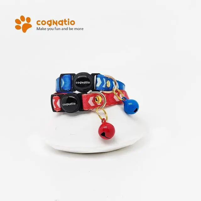Alt view image 2 of 6 - 2 Pack Breakaway cat Collars with Bell,Safety Quick Release Pendant Cute Kitten Collar,Adjustable 20-30cm (Red+Navy, 20-30cm)