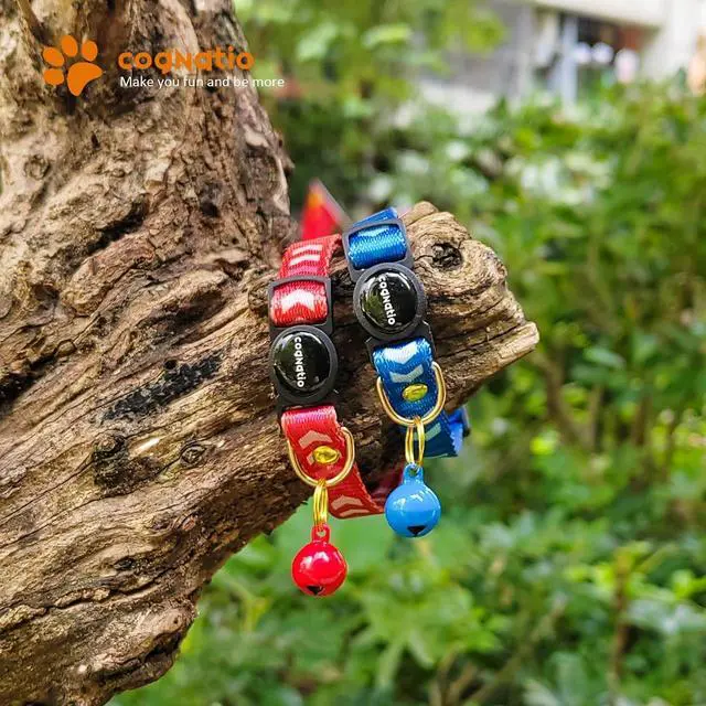 Alt view image 3 of 6 - 2 Pack Breakaway cat Collars with Bell,Safety Quick Release Pendant Cute Kitten Collar,Adjustable 20-30cm (Red+Navy, 20-30cm)