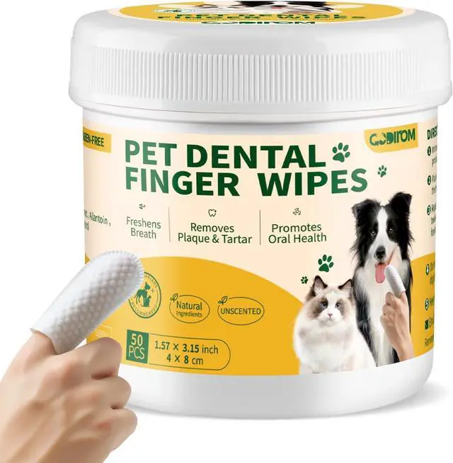 Main image of Dog & Cat Dental Finger Cots, 50 Count | Extra Thick Nonwoven, Alcohol-Free, Lick-Safe Natural Formula, Plaque & Tartar Remover