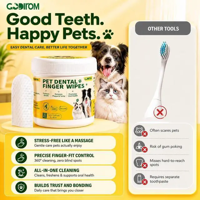 Alt view image 2 of 7 - Dog & Cat Dental Finger Cots, 50 Count | Extra Thick Nonwoven, Alcohol-Free, Lick-Safe Natural Formula, Plaque & Tartar Remover