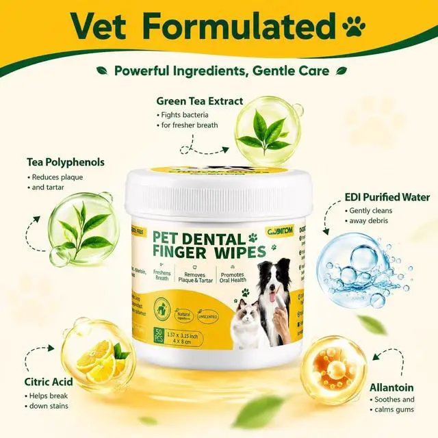 Alt view image 3 of 7 - Dog & Cat Dental Finger Cots, 50 Count | Extra Thick Nonwoven, Alcohol-Free, Lick-Safe Natural Formula, Plaque & Tartar Remover