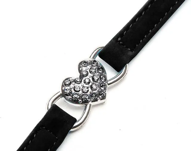 Alt view image 2 of 4 - Heart Bling Cat Collar with Safety Belt and Bell 8-11 Inches (Black)