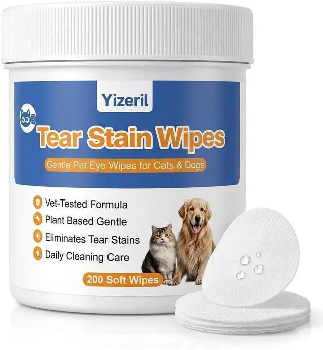Main image of Dog Eye Wipes, 200 Count, Soft Round Tear Stain Pads | Alcohol-free pads gently clean tear residue, discharge and crust around sensitive eye areas