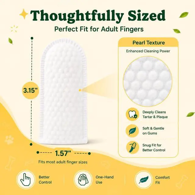 Alt view image 6 of 7 - Dog & Cat Dental Finger Cots, 50 Count | Extra Thick Nonwoven, Alcohol-Free, Lick-Safe Natural Formula, Plaque & Tartar Remover