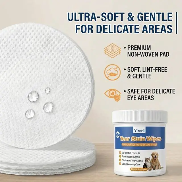 Alt view image 4 of 7 - Dog Eye Wipes, 200 Count, Soft Round Tear Stain Pads | Alcohol-free pads gently clean tear residue, discharge and crust around sensitive eye areas