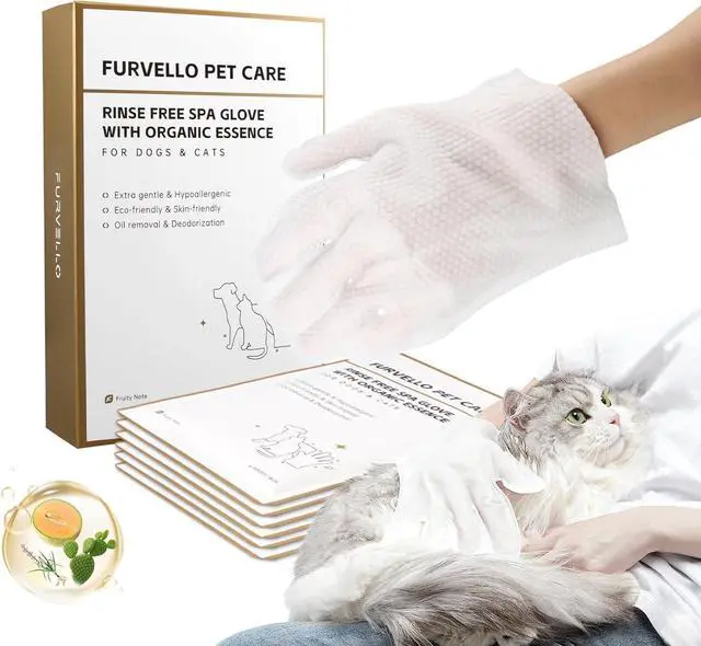 Main image of Pet Glove Wipes for Dogs & Cats, Rinse-Free, Individually Wrapped, 6 Count | 7 Plant Extracts, Extra-Thick Material, Hypoallergenic, Lick-Safe, Travel-Ready