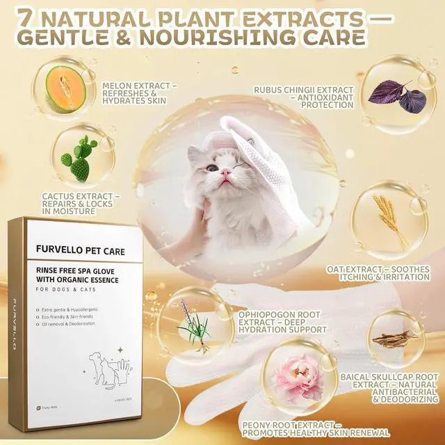 Alt view image 2 of 7 - Pet Glove Wipes for Dogs & Cats, Rinse-Free, Individually Wrapped, 6 Count | 7 Plant Extracts, Extra-Thick Material, Hypoallergenic, Lick-Safe, Travel-Ready