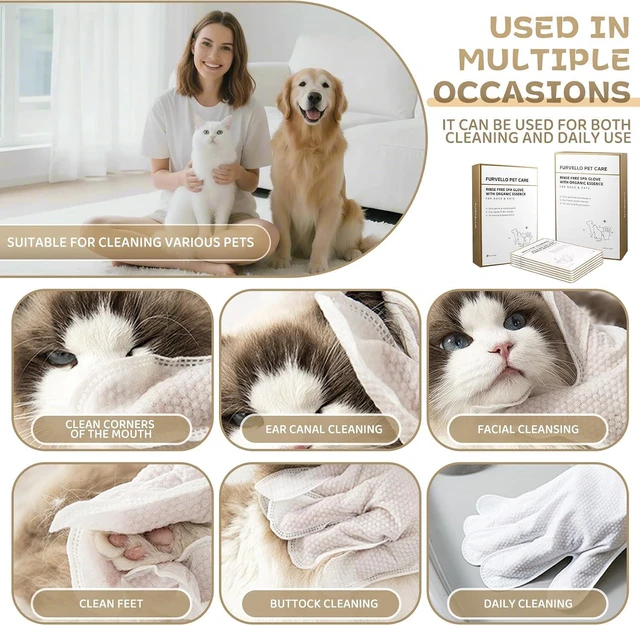 Alt view image 7 of 7 - Pet Glove Wipes for Dogs & Cats, Rinse-Free, Individually Wrapped, 6 Count | 7 Plant Extracts, Extra-Thick Material, Hypoallergenic, Lick-Safe, Travel-Ready