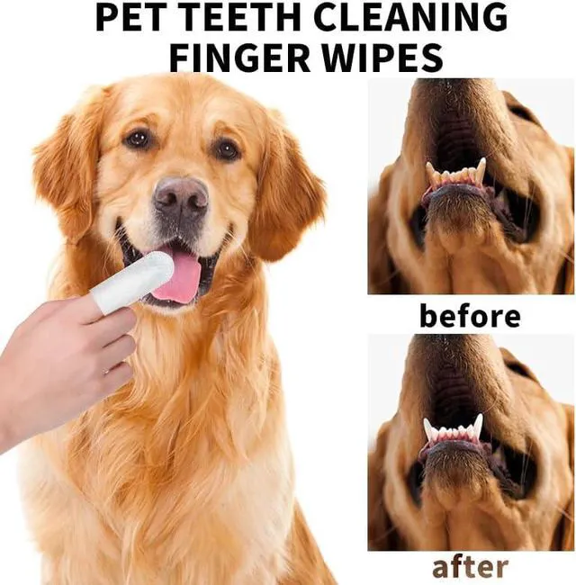 Alt view image 4 of 7 - Pet Teeth Cleaning Finger Wipes, Dog Cat Dental Wipes, Unscented, with Tea Polyphenol,No-Rinse Dog Finger Toothbrush, Clean Tartar & Prevent Bad Breath, 50pcs