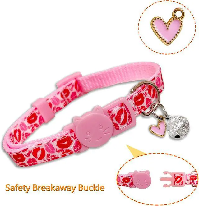 Alt view image 3 of 7 - Valentine's Day Cat Collar Set, 4 Pack Pink Heart Pattern Collars with Cute Charms and Bells for Boys Girls Kitties Kittens