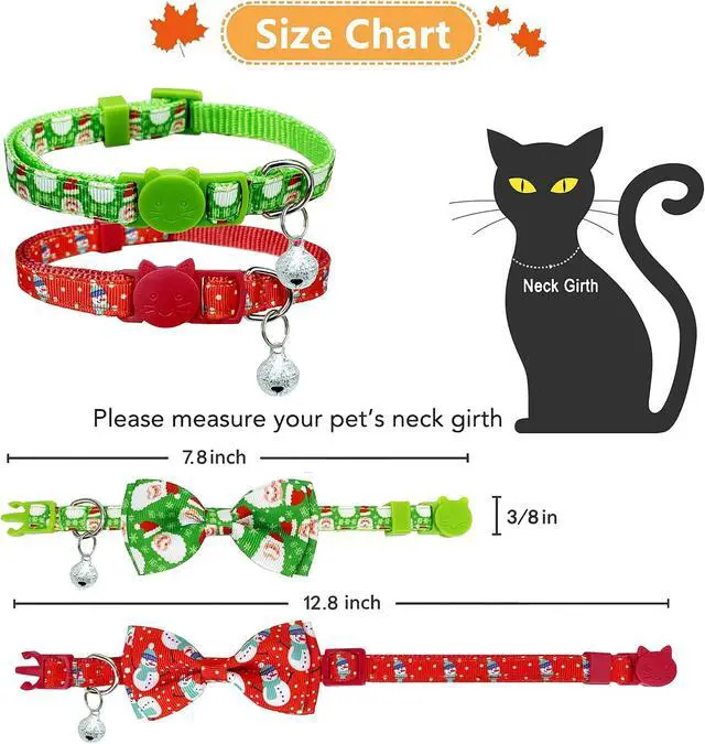 Alt view image 3 of 7 - Christmas Cat Bow Tie Collar with Bell, 2 Pack Holiday Kitty Kitten Santa and Snowman Collar for Male Female Girls Boys