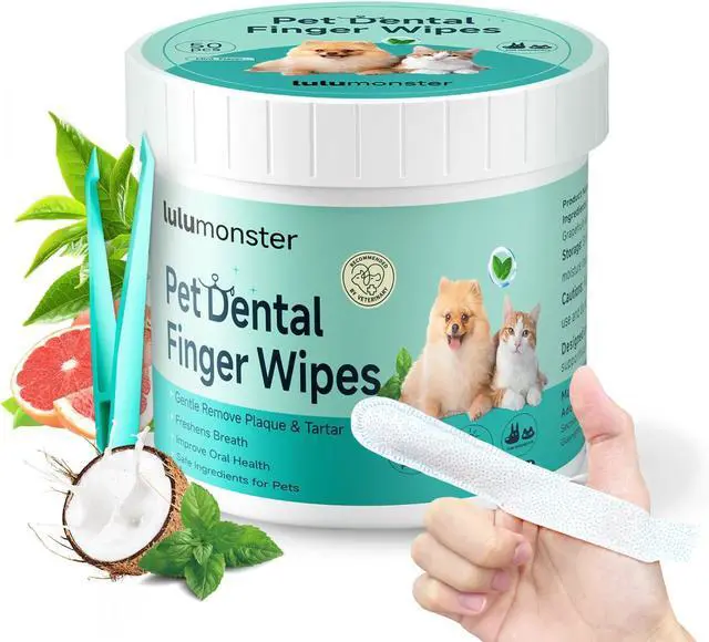 Main image of Pet Dental Finger Wipes for Dogs & Cats, Dog Teeth Cleaning Wipes Tooth Brushing Kit by Remove Plaque and Tartar & Freshens Breath Buildup No-Rinse Dog Finger Toothbrush Mint Flavor
