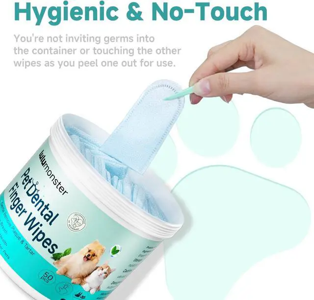 Alt view image 4 of 7 - Pet Dental Finger Wipes for Dogs & Cats, Dog Teeth Cleaning Wipes Tooth Brushing Kit by Remove Plaque and Tartar & Freshens Breath Buildup No-Rinse Dog Finger Toothbrush Mint Flavor