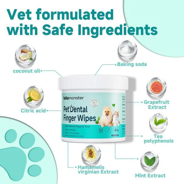 Alt view image 6 of 7 - Pet Dental Finger Wipes for Dogs & Cats, Dog Teeth Cleaning Wipes Tooth Brushing Kit by Remove Plaque and Tartar & Freshens Breath Buildup No-Rinse Dog Finger Toothbrush Mint Flavor