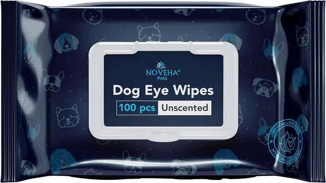 Main image of 100PCs Dog Eye Wipes - Tear Stain Remover for Dogs - Formulated with Chamomile and Aloe to Remove Eye Debris, Tear Stains & Eye Discharge - Plant Based, Safe, and Large 5"x5" Unscented Wipes