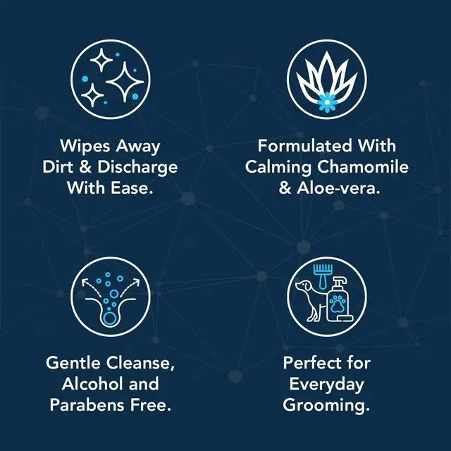 Alt view image 2 of 7 - 100PCs Dog Eye Wipes - Tear Stain Remover for Dogs - Formulated with Chamomile and Aloe to Remove Eye Debris, Tear Stains & Eye Discharge - Plant Based, Safe, and Large 5"x5" Unscented Wipes