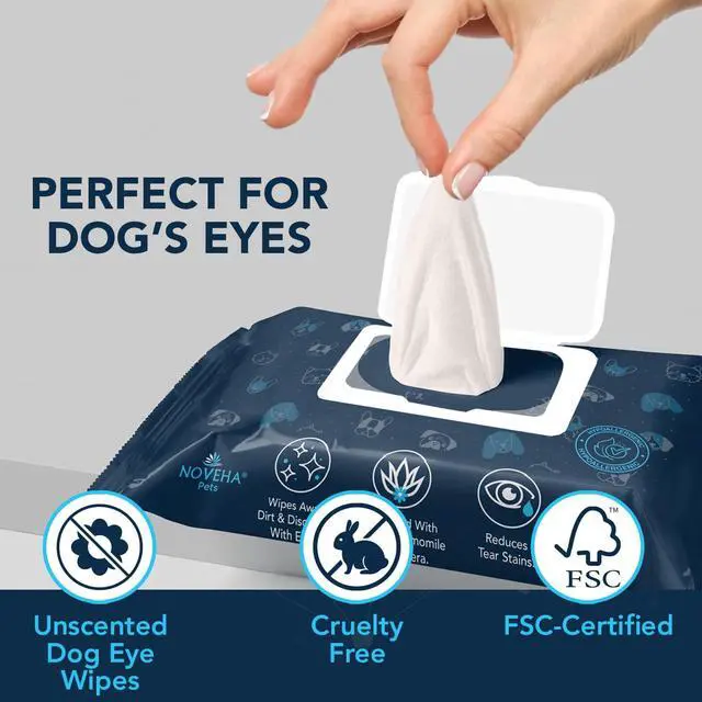 Alt view image 6 of 7 - 100PCs Dog Eye Wipes - Tear Stain Remover for Dogs - Formulated with Chamomile and Aloe to Remove Eye Debris, Tear Stains & Eye Discharge - Plant Based, Safe, and Large 5"x5" Unscented Wipes