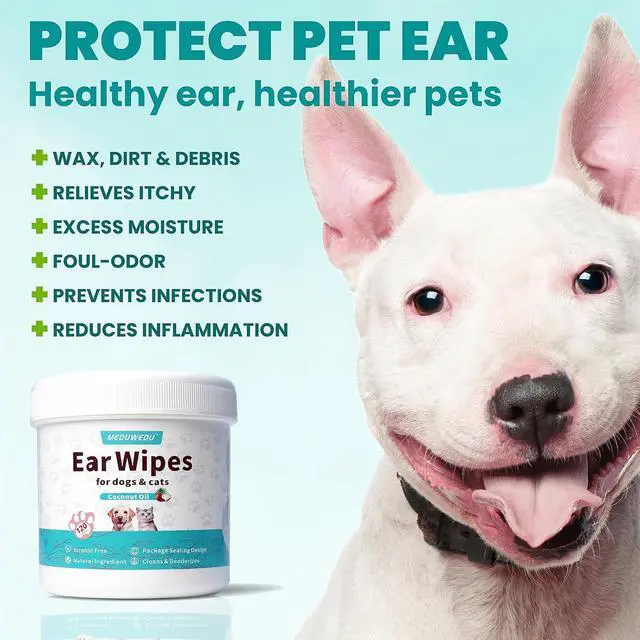 Alt view image 2 of 7 - Ear Cleaner Wipes 120 Counts, Dog Ear Cleaner, Grooming Kit Care for Dogs and Cats, Soft & Easy Otic Cleaning Pads, Remove Wax, Dirt & Stop Smelly, Itchy, Non-Irritating, Coconut Scent