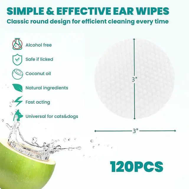 Alt view image 6 of 7 - Ear Cleaner Wipes 120 Counts, Dog Ear Cleaner, Grooming Kit Care for Dogs and Cats, Soft & Easy Otic Cleaning Pads, Remove Wax, Dirt & Stop Smelly, Itchy, Non-Irritating, Coconut Scent